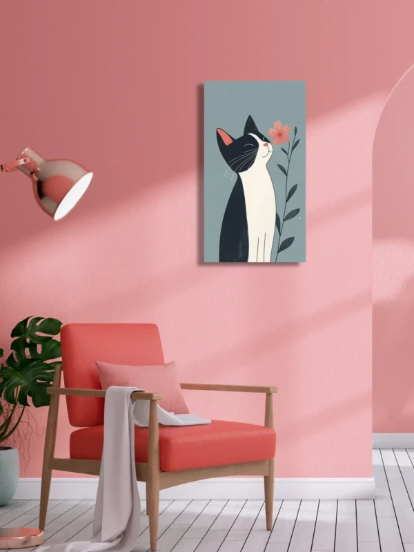 Cuadro "Cat and Flower" 40x65cm