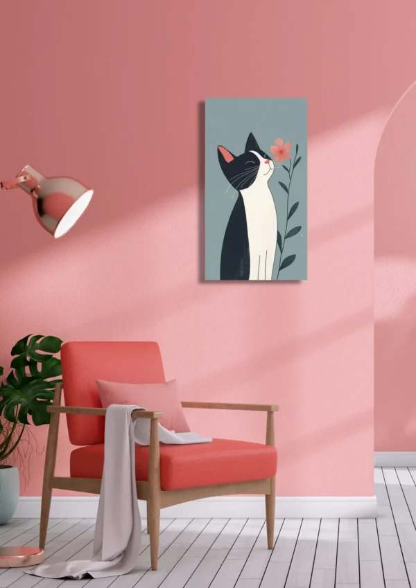Cuadro "Cat and Flower" 40x65cm