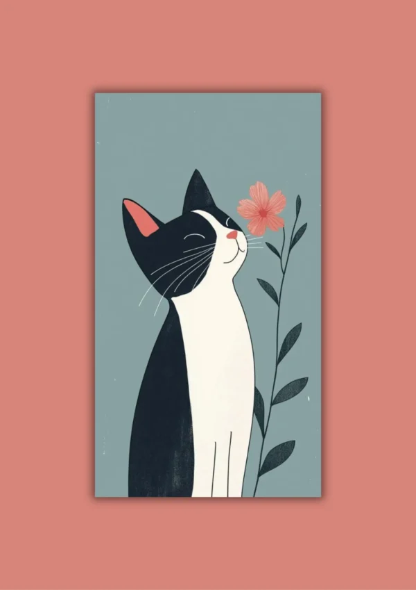 Cuadro "Cat and Flower" 40x65cm