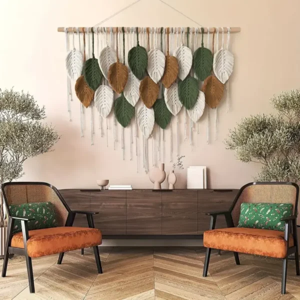 TAP-014-cuarto Tapiz Macramé con Hojas Multicolor 100x80cm