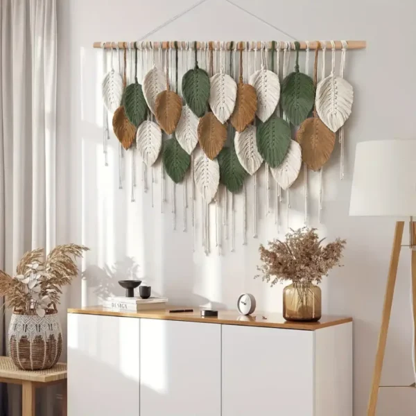 TAP-014-tercero Tapiz Macramé con Hojas Multicolor 100x80cm